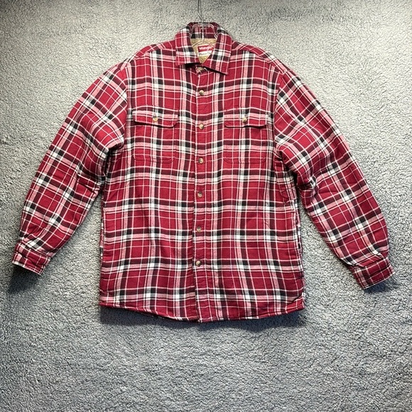 Wrangler Shacket Plaid Heritage Print Men Small Red Black Lined Faux Fur Shepra - Picture 9 of 10